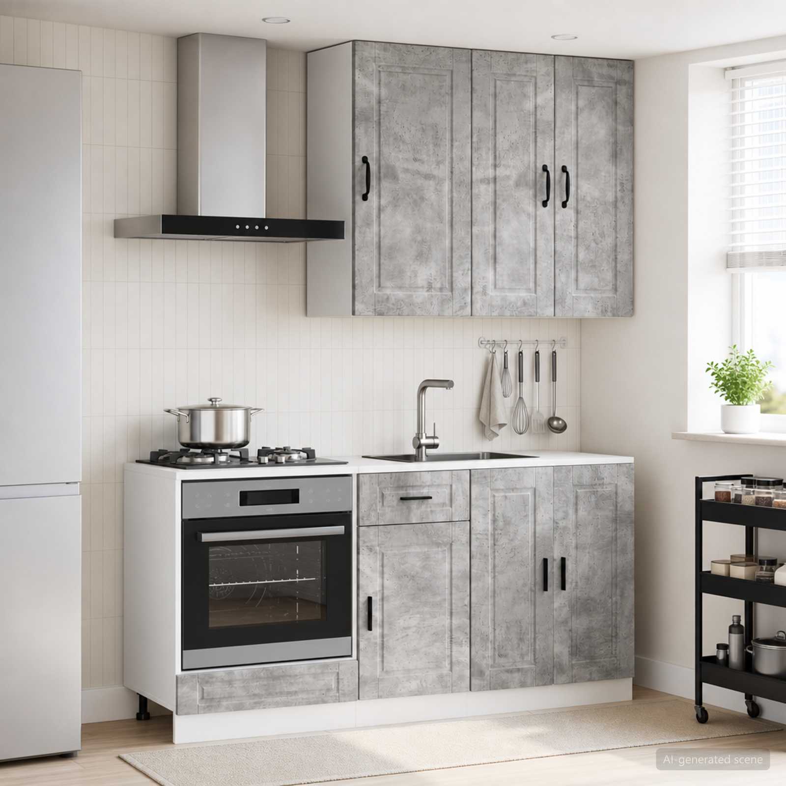 vidaXL Keukenblok PORTO 5 pcs Wit Bewerkt hout