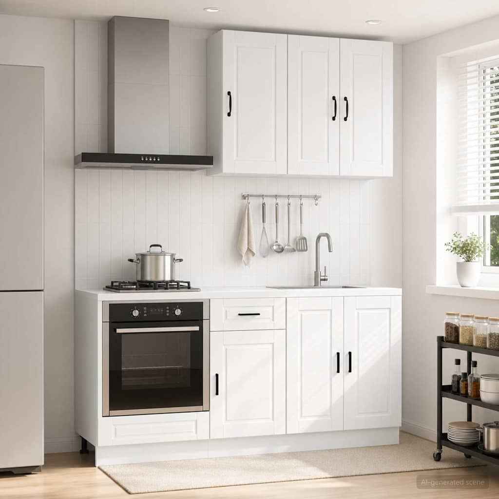 vidaXL Keukenblok PORTO 5 pcs Wit Bewerkt hout