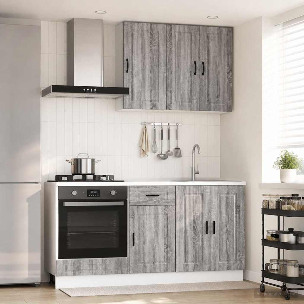 vidaXL Keukenblok PORTO 5 pcs Wit Bewerkt hout