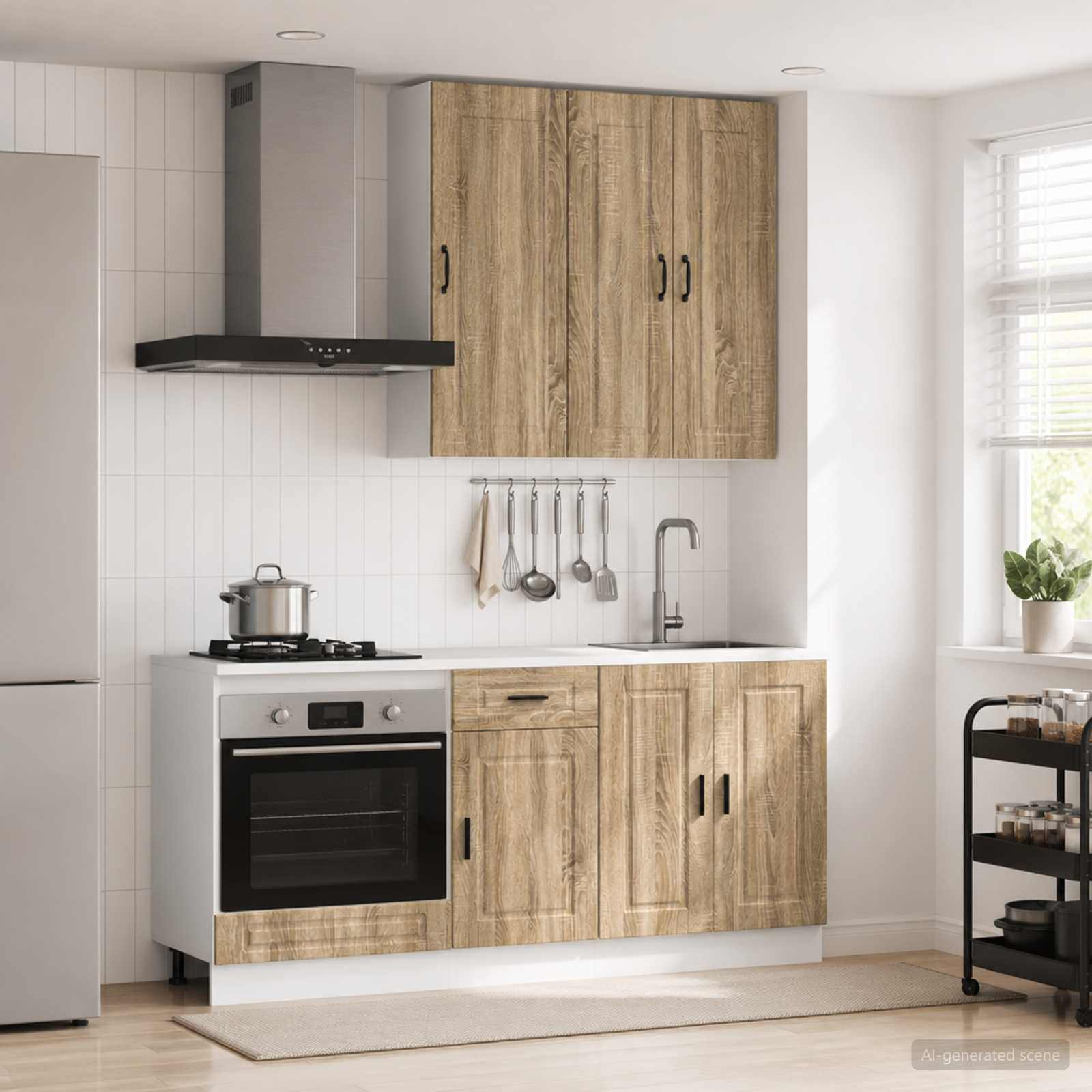 vidaXL Keukenblok PORTO 5 pcs Wit Bewerkt hout