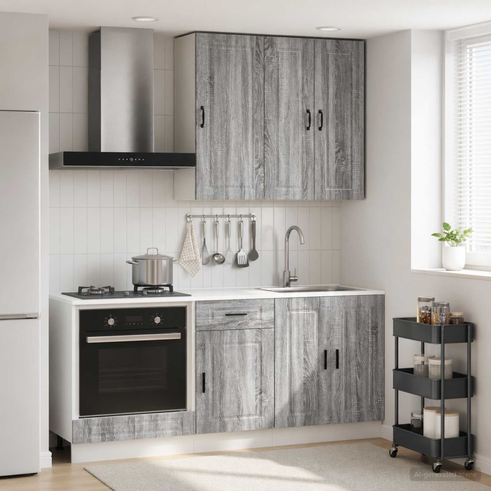 vidaXL Keukenblok PORTO 5 pcs Wit Bewerkt hout