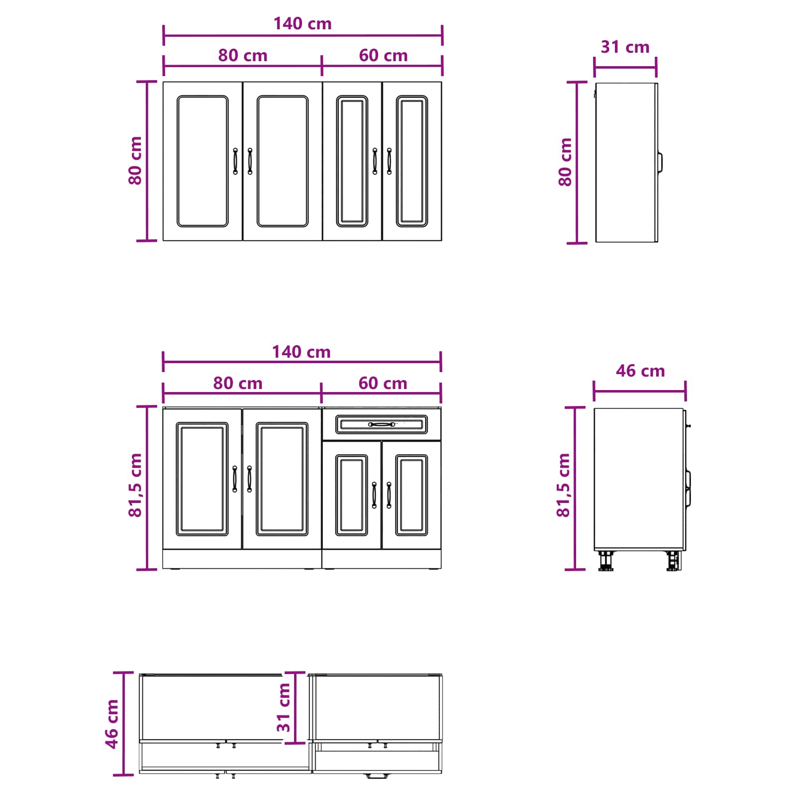 vidaXL Keukenblok KALMAR 4 pcs Wit Bewerkt hout