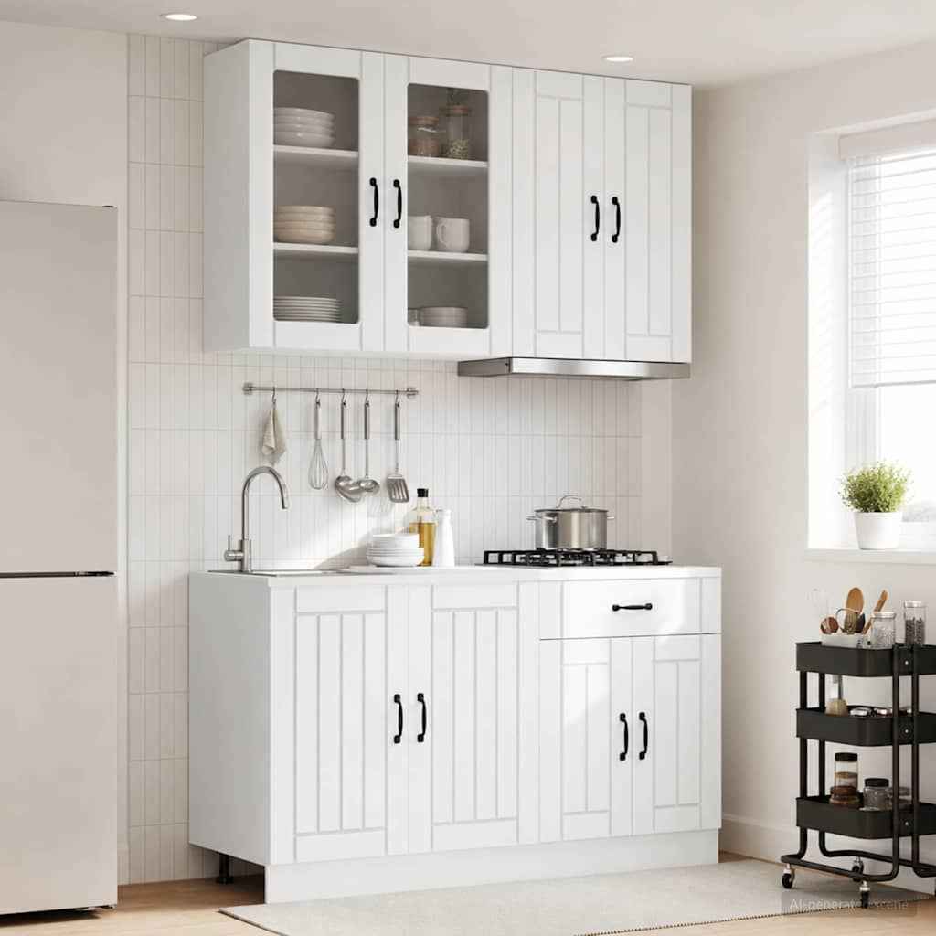 vidaXL Keukenblok LUCCA 4 pcs Wit Bewerkt hout
