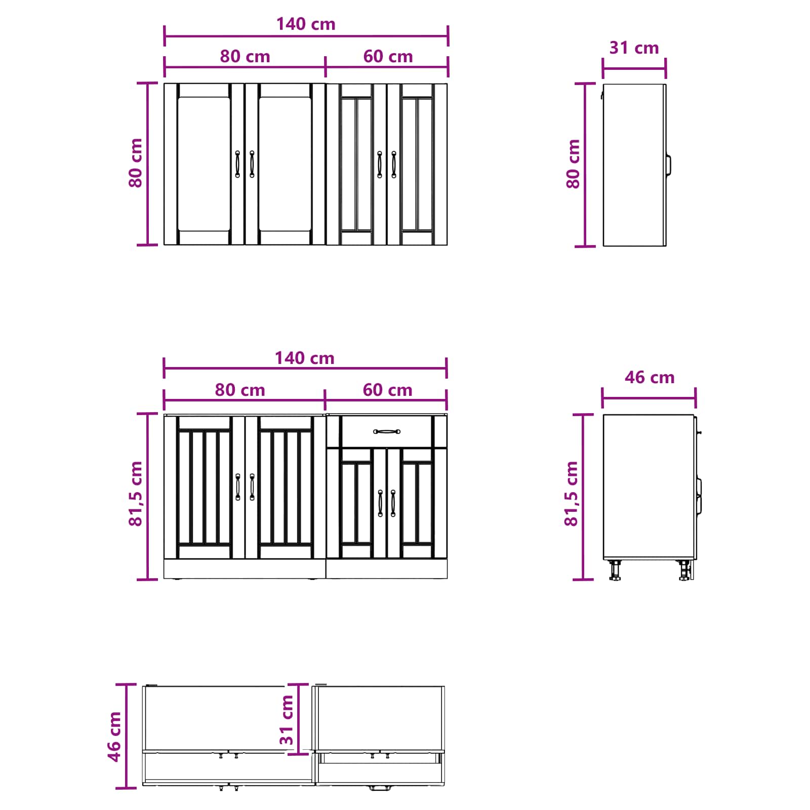 vidaXL Keukenblok LUCCA 4 pcs Wit Bewerkt hout