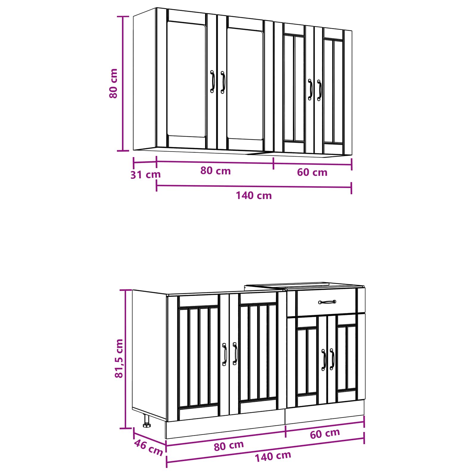 vidaXL Keukenblok LUCCA 4 pcs Wit Bewerkt hout