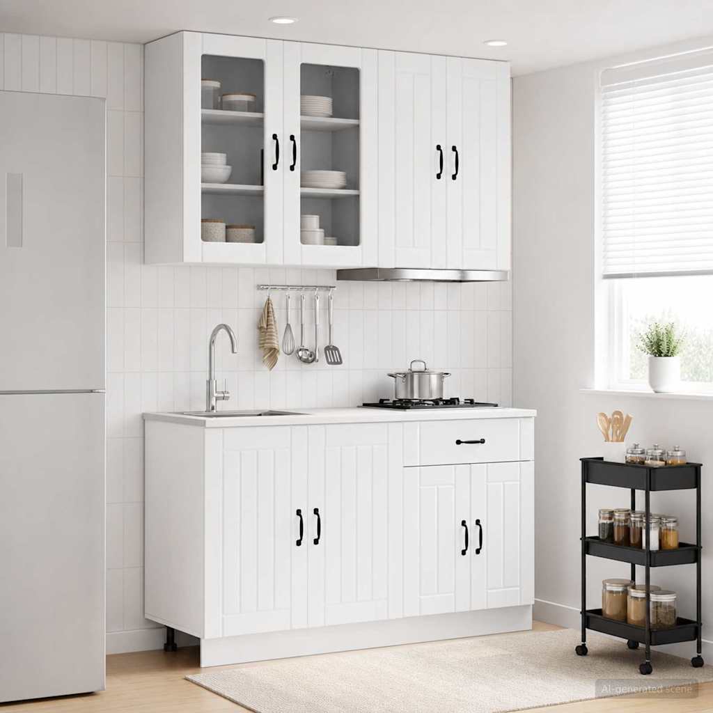vidaXL Keukenblok LUCCA 4 pcs Wit Bewerkt hout