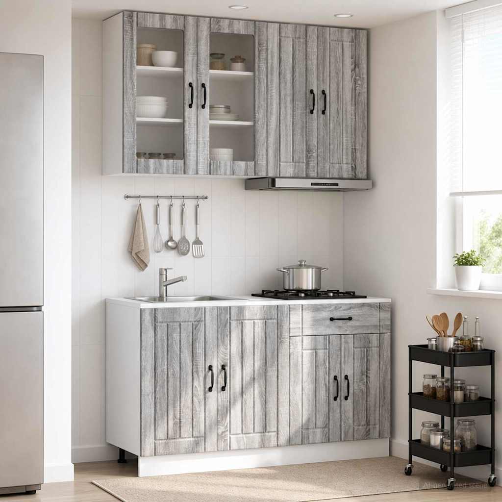 vidaXL Keukenblok LUCCA 4 pcs Wit Bewerkt hout