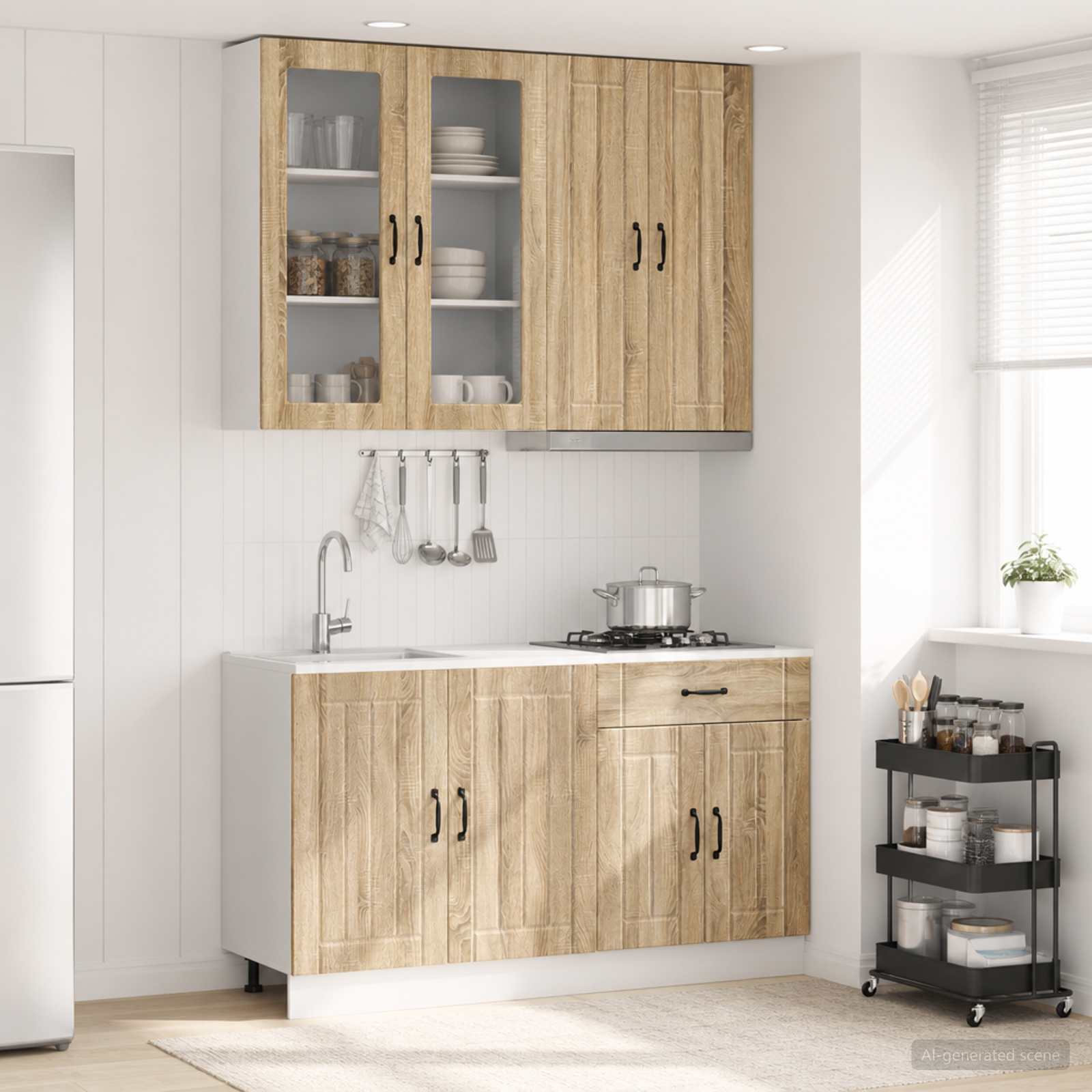 vidaXL Keukenblok LUCCA 4 pcs Wit Bewerkt hout