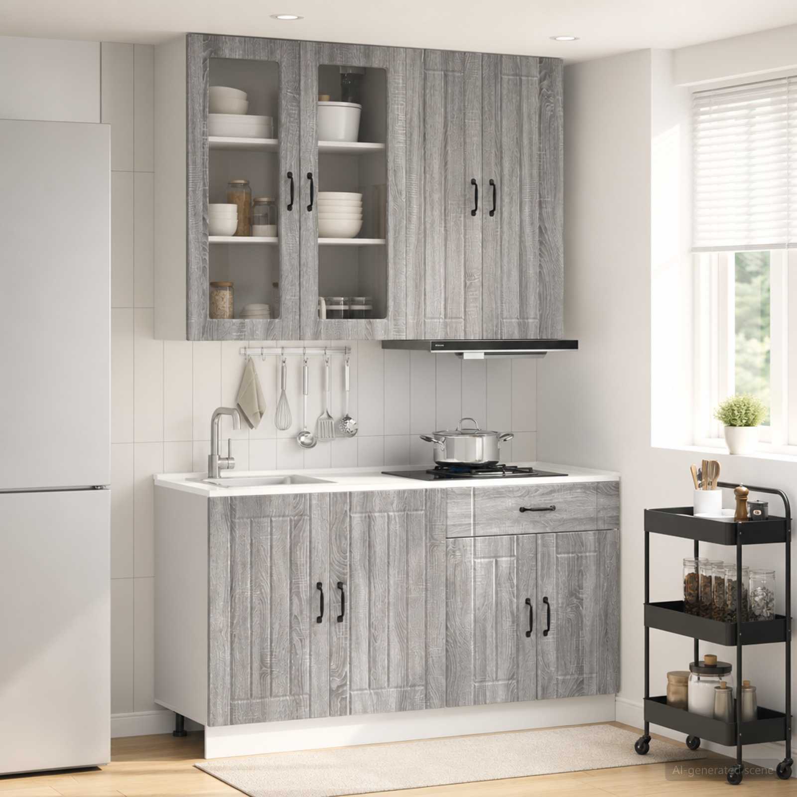 vidaXL Keukenblok LUCCA 4 pcs Wit Bewerkt hout