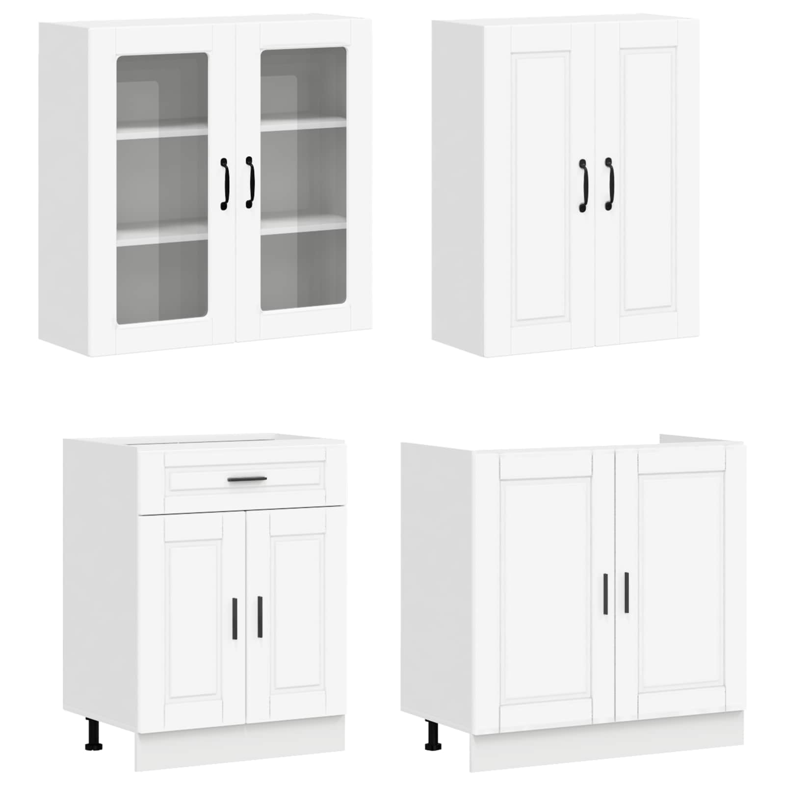vidaXL Keukenblok PORTO 4 pcs Wit Bewerkt hout