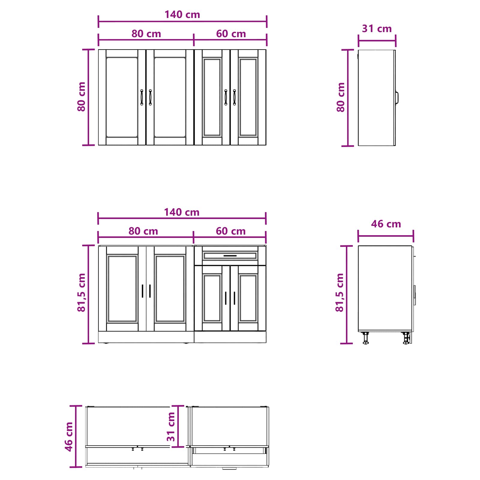 vidaXL Keukenblok PORTO 4 pcs Wit Bewerkt hout