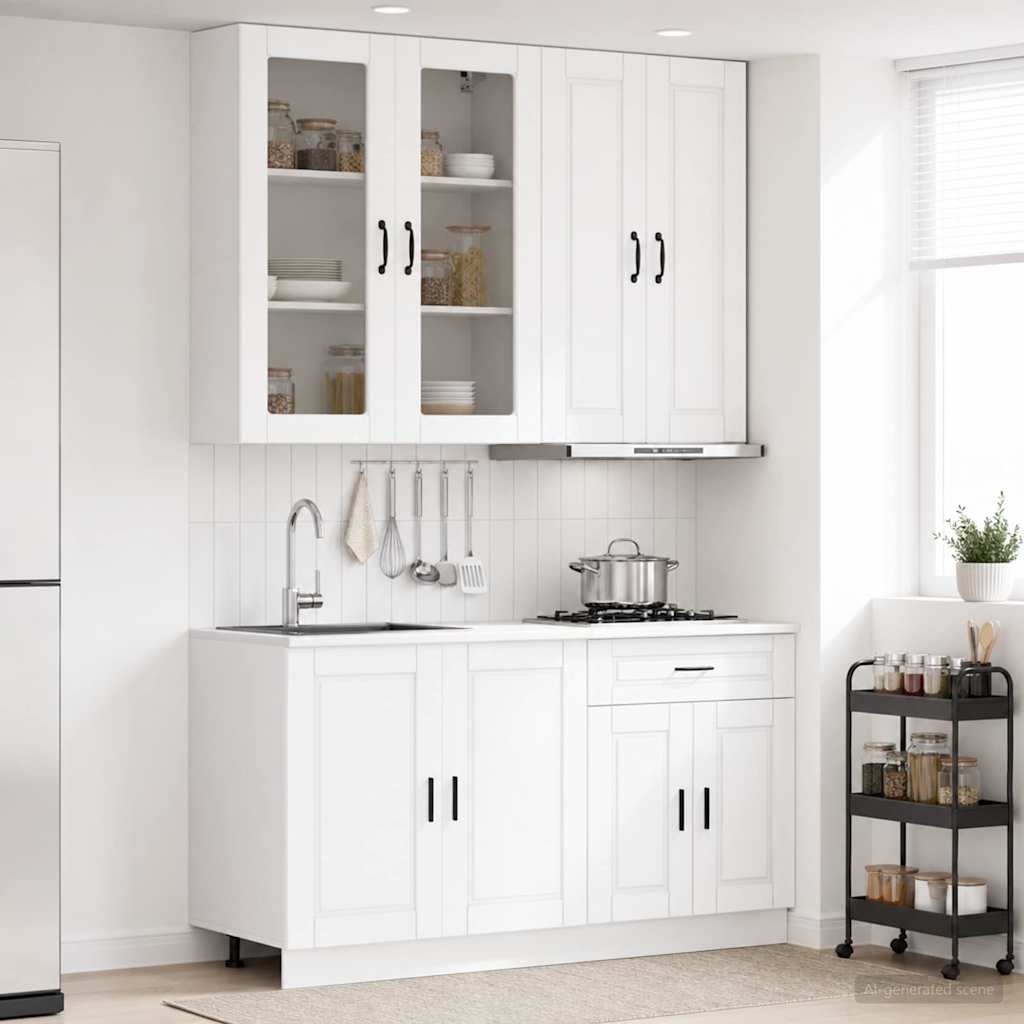 vidaXL Keukenblok PORTO 4 pcs Wit Bewerkt hout