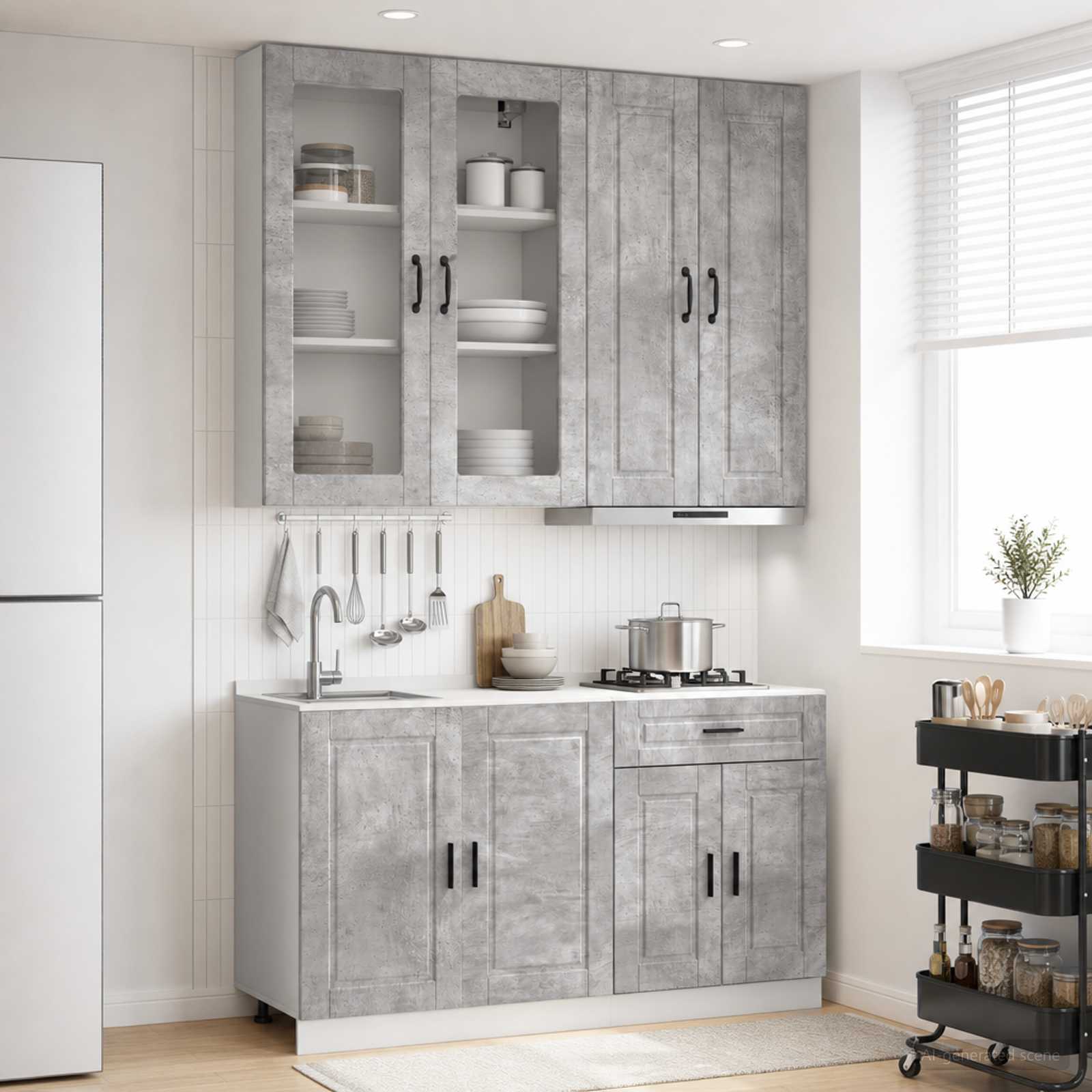 vidaXL Keukenblok PORTO 4 pcs Wit Bewerkt hout