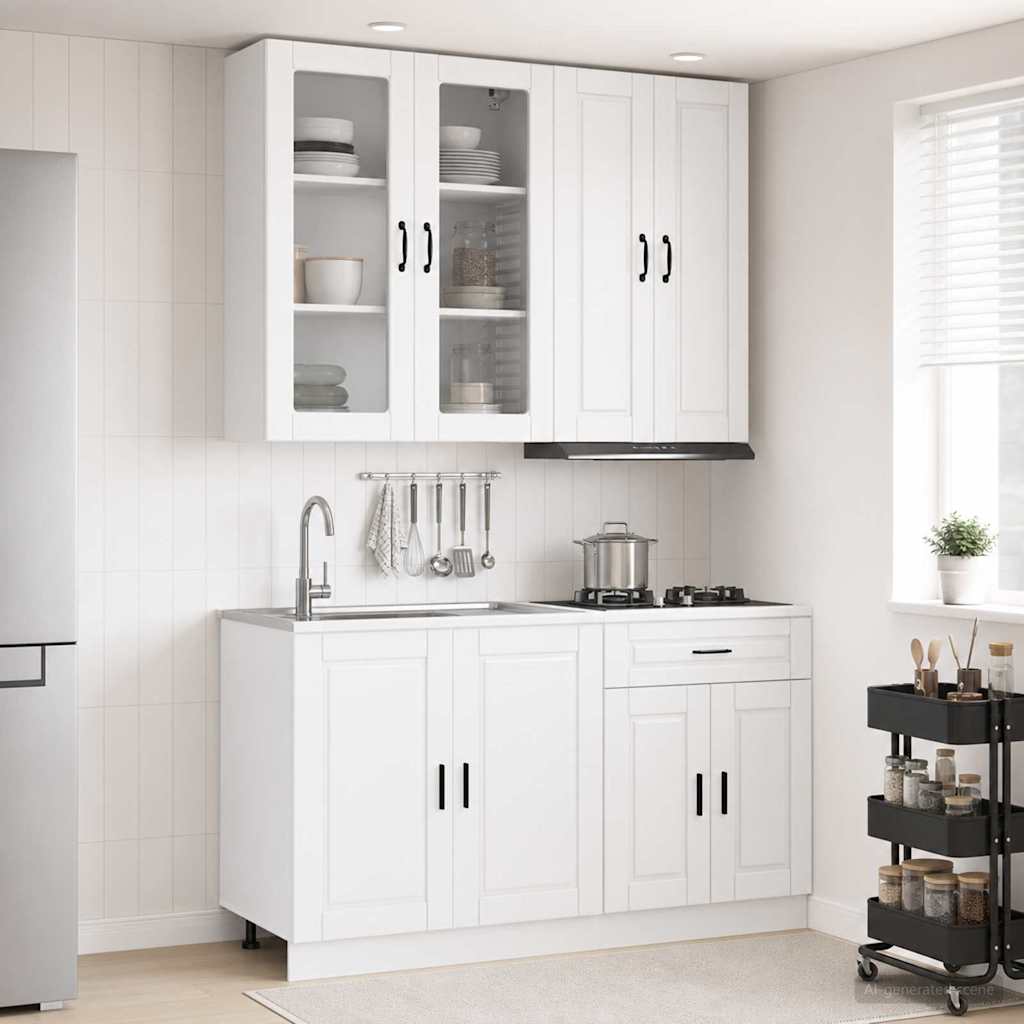 vidaXL Keukenblok PORTO 4 pcs Wit Bewerkt hout