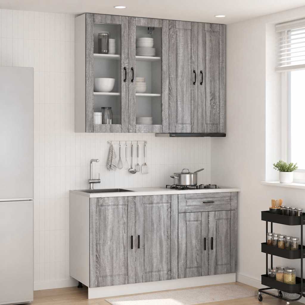 vidaXL Keukenblok PORTO 4 pcs Wit Bewerkt hout