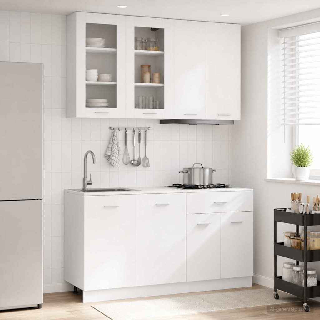 vidaXL Keukenblok LYON 4 pcs Wit Bewerkt hout