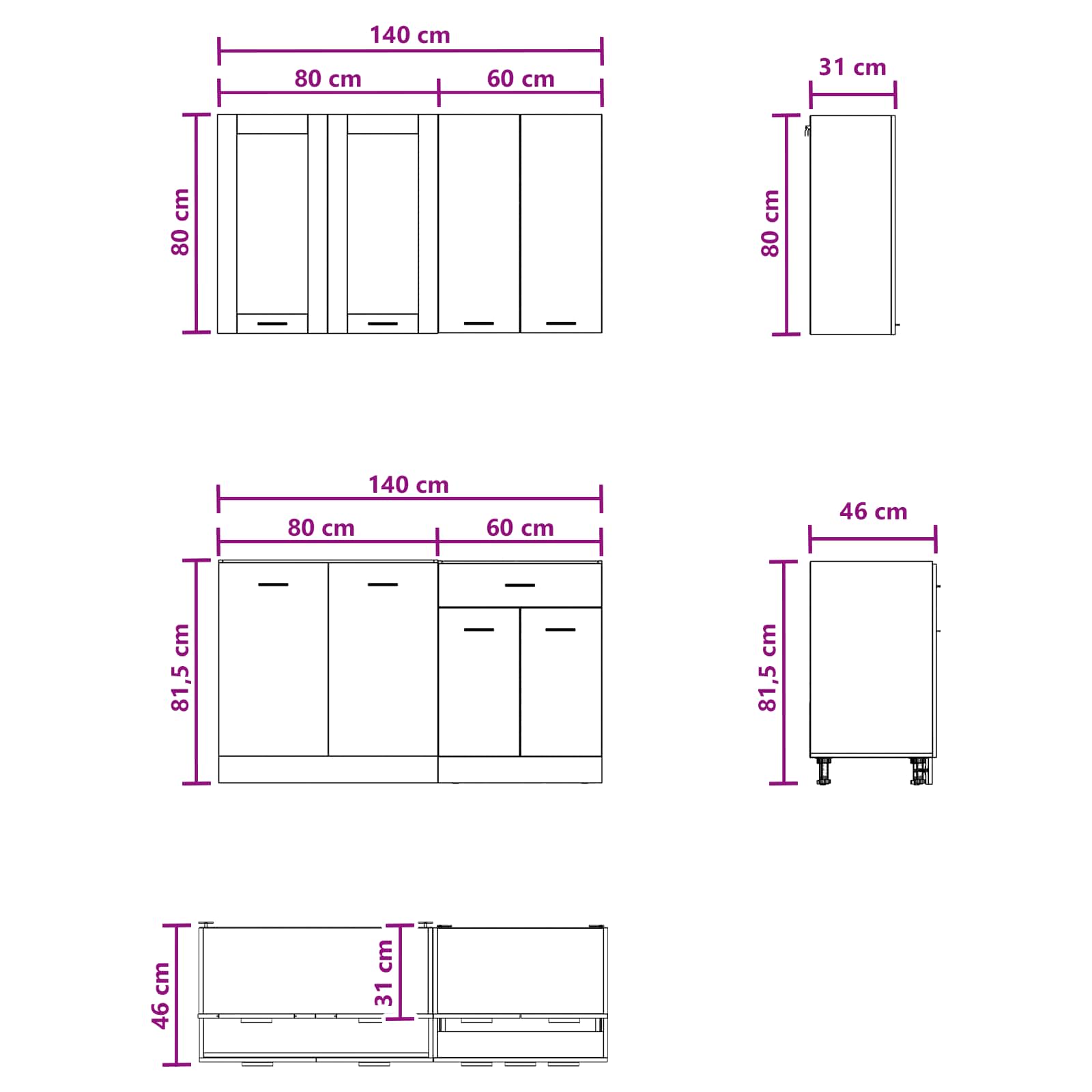 vidaXL Keukenblok LYON 4 pcs Wit Bewerkt hout
