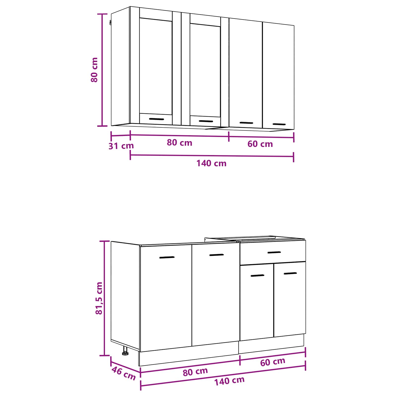 vidaXL Keukenblok LYON 4 pcs Wit Bewerkt hout
