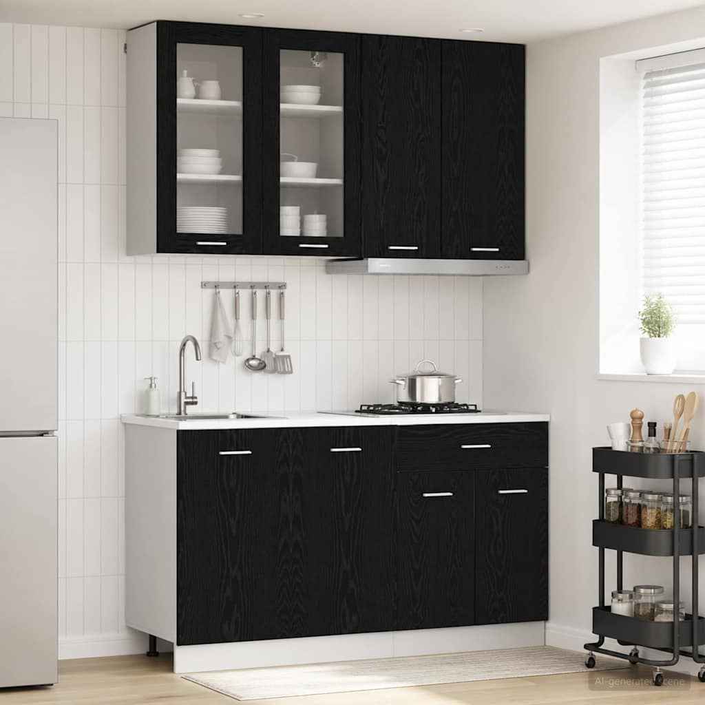 vidaXL Keukenblok LYON 4 pcs Wit Bewerkt hout