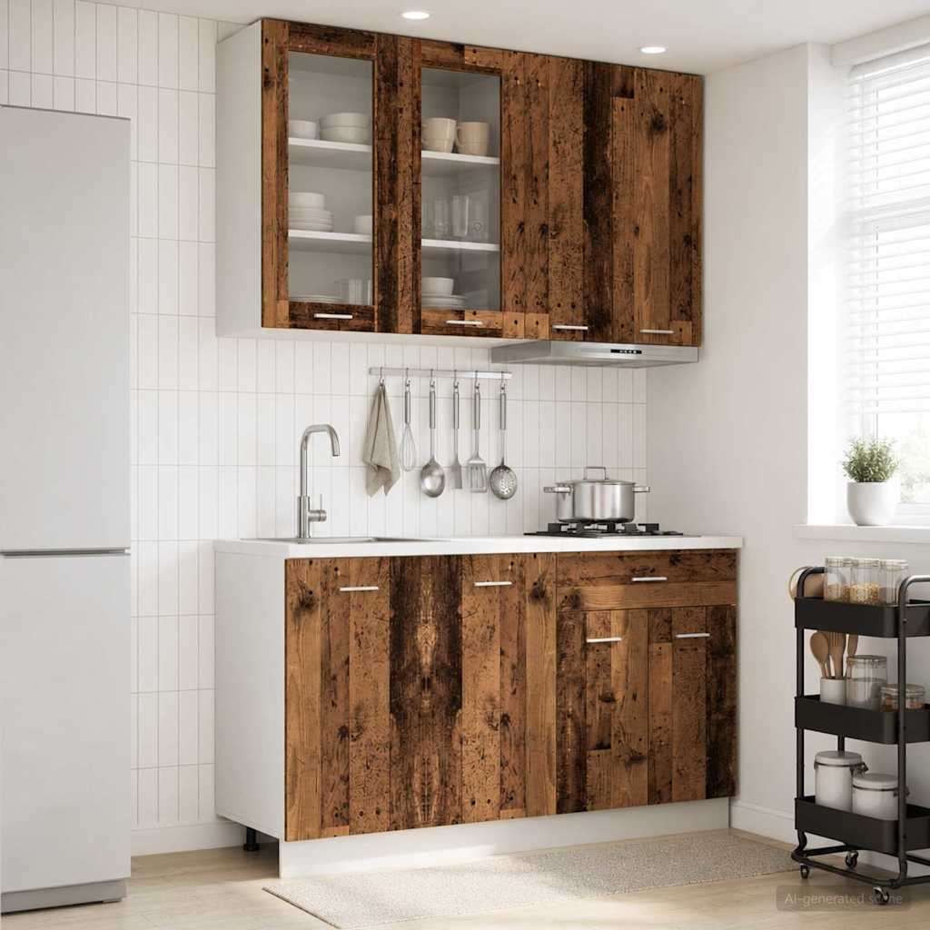 vidaXL Keukenblok LYON 4 pcs Wit Bewerkt hout