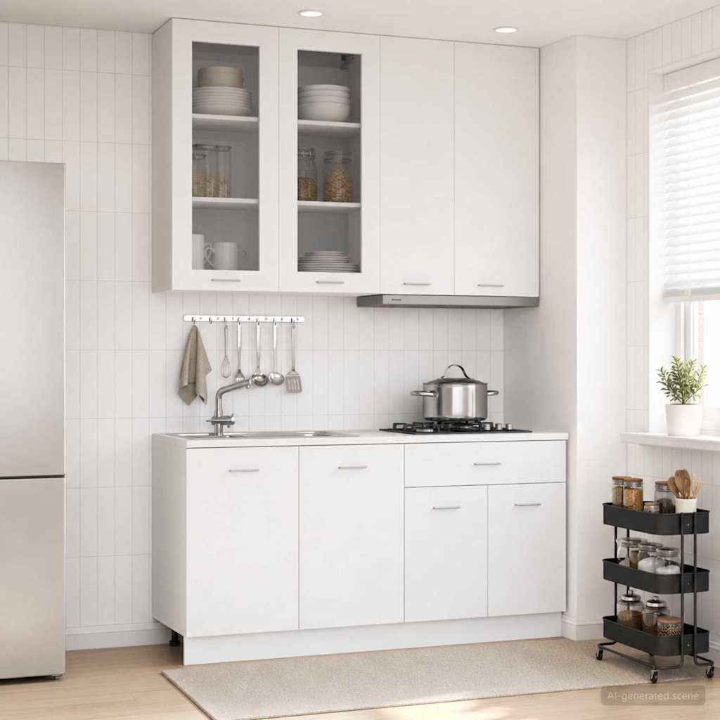 vidaXL Keukenblok LYON 4 pcs Wit Bewerkt hout
