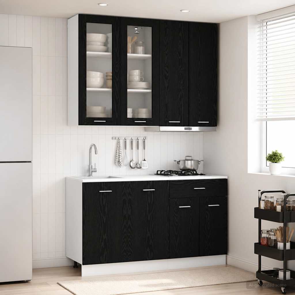 vidaXL Keukenblok LYON 4 pcs Wit Bewerkt hout