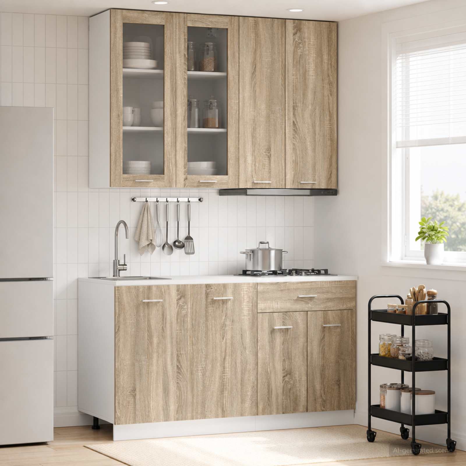 vidaXL Keukenblok LYON 4 pcs Wit Bewerkt hout