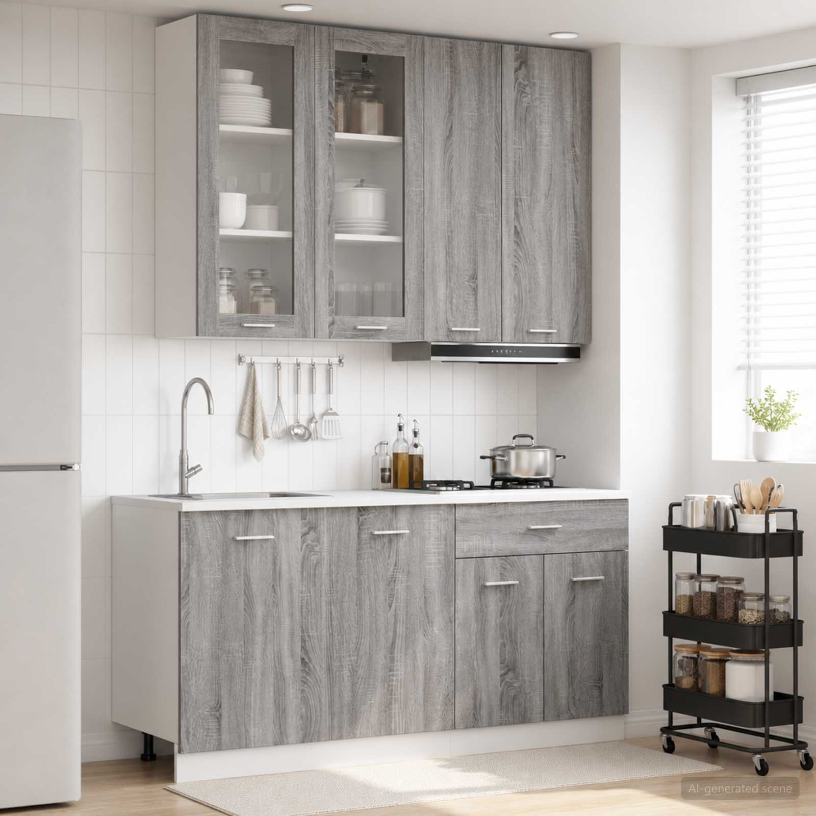 vidaXL Keukenblok LYON 4 pcs Wit Bewerkt hout