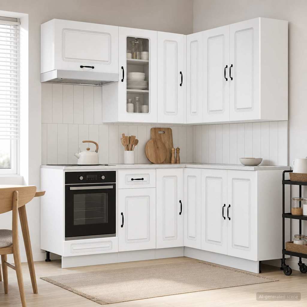vidaXL Keukenblok KALMAR 8 pcs Wit Bewerkt hout