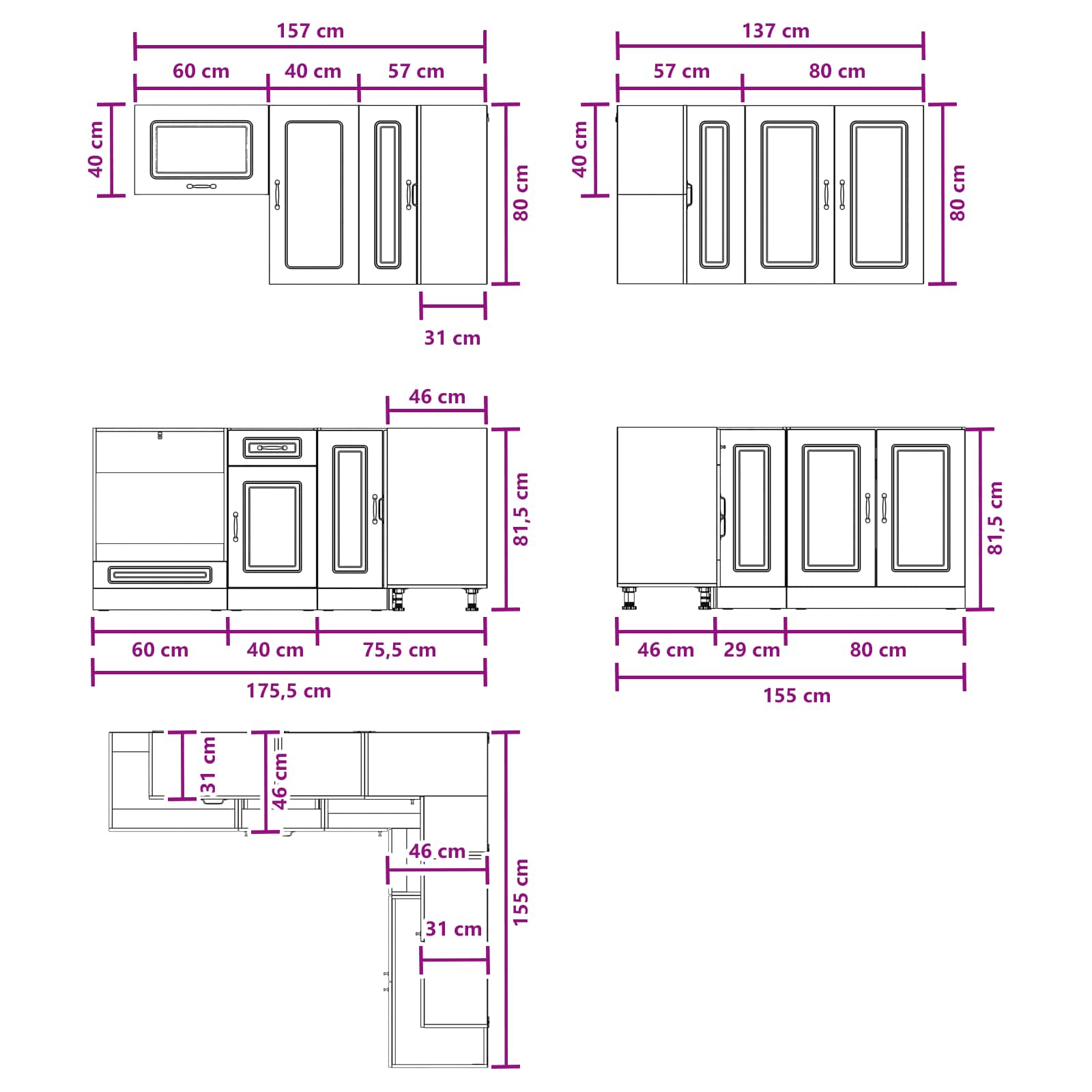 vidaXL Keukenblok KALMAR 8 pcs Wit Bewerkt hout