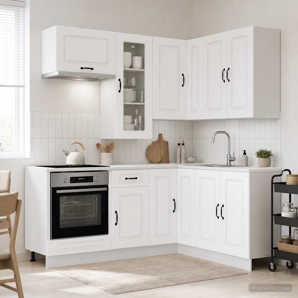 vidaXL Keukenblok KALMAR 8 pcs Wit Bewerkt hout