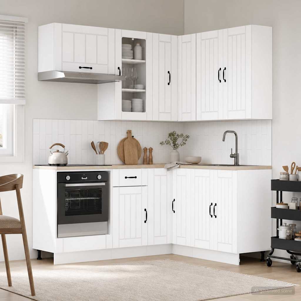 vidaXL Keukenblok LUCCA 8 pcs Wit Bewerkt hout