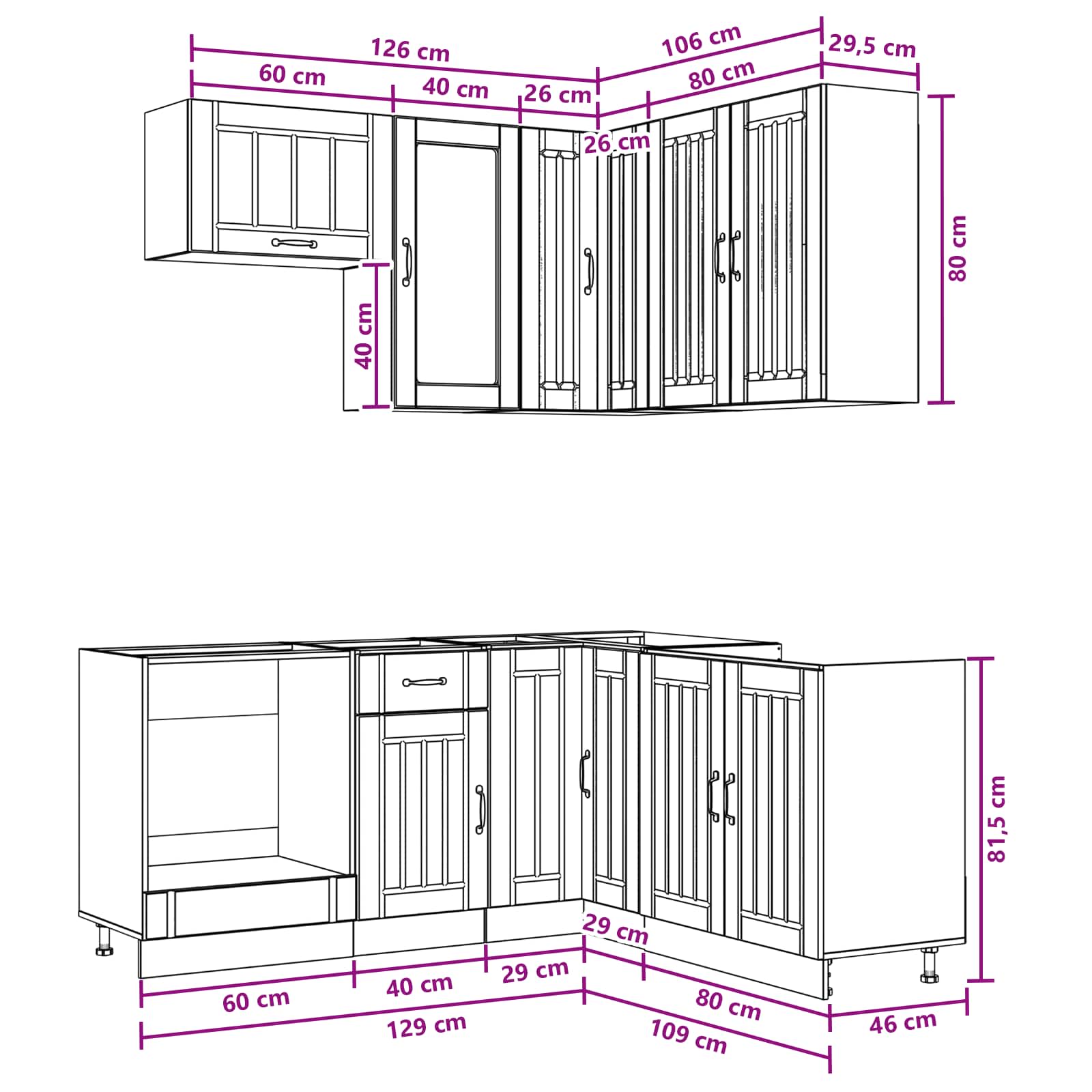 vidaXL Keukenblok LUCCA 8 pcs Wit Bewerkt hout