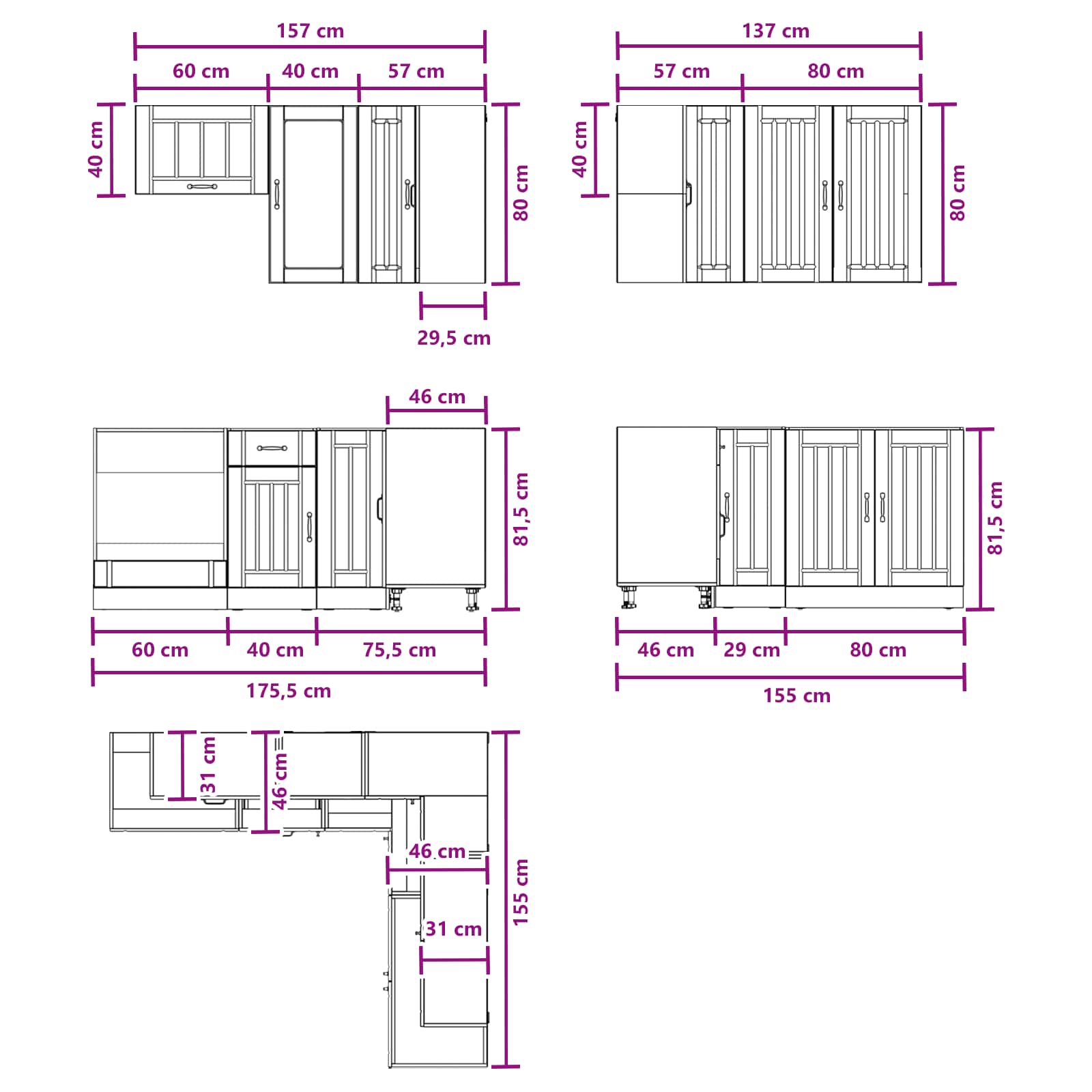 vidaXL Keukenblok LUCCA 8 pcs Wit Bewerkt hout