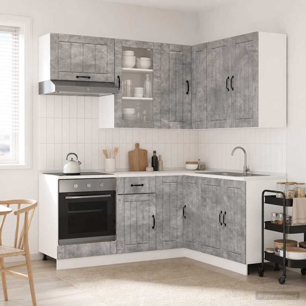 vidaXL Keukenblok LUCCA 8 pcs Wit Bewerkt hout