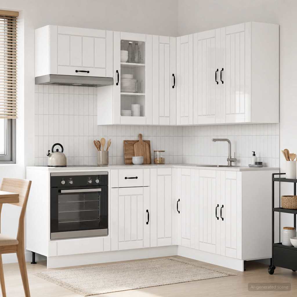 vidaXL Keukenblok LUCCA 8 pcs Wit Bewerkt hout