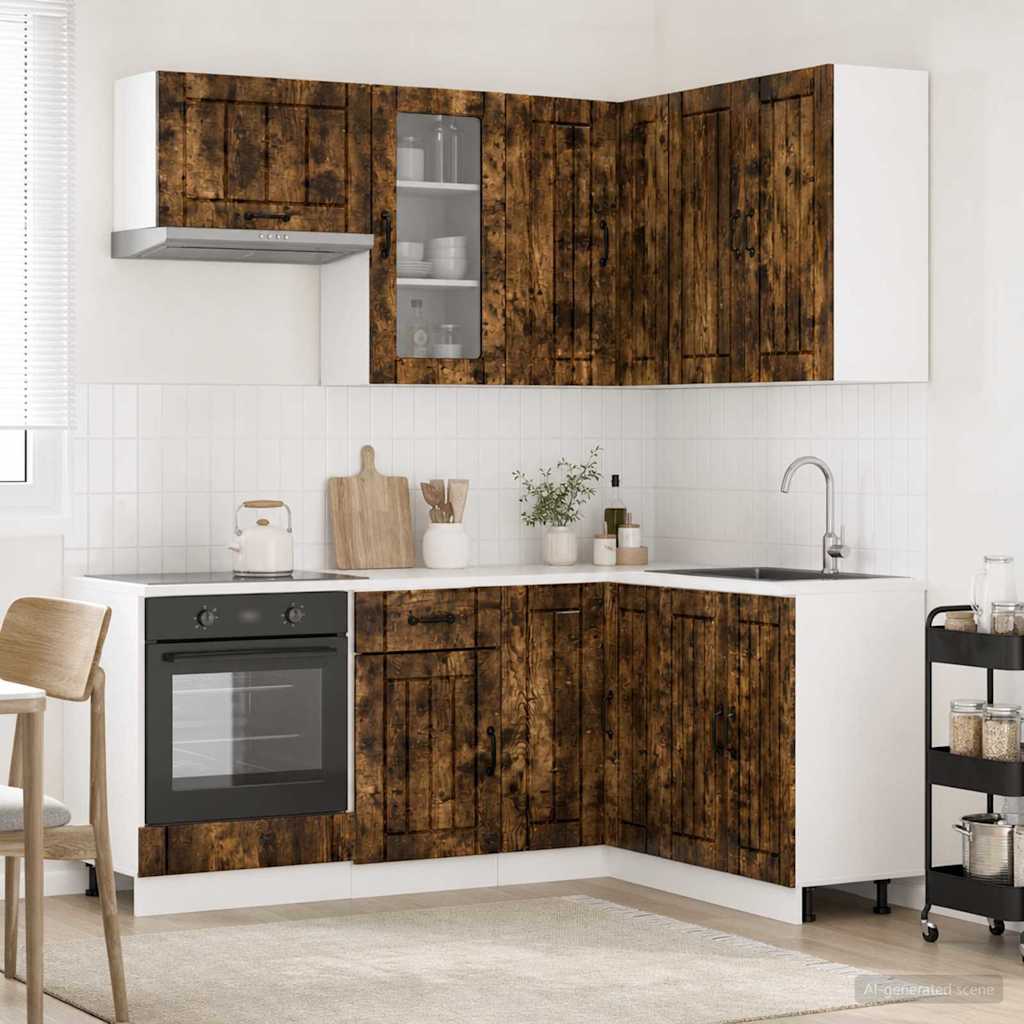 vidaXL Keukenblok LUCCA 8 pcs Wit Bewerkt hout