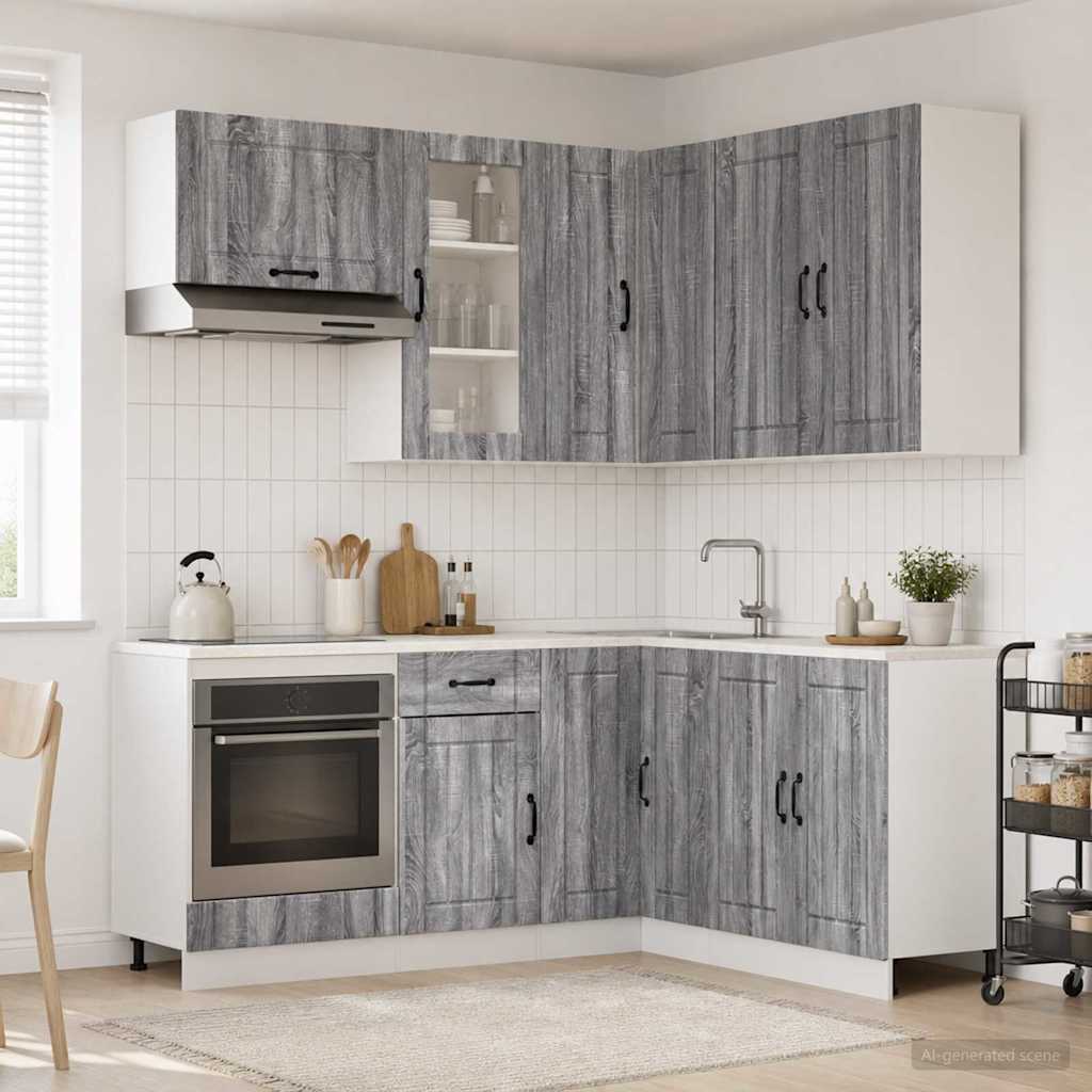 vidaXL Keukenblok LUCCA 8 pcs Wit Bewerkt hout