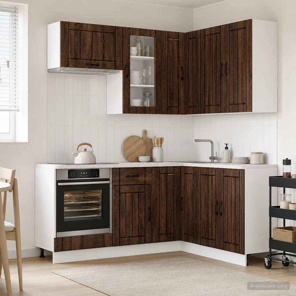vidaXL Keukenblok LUCCA 8 pcs Wit Bewerkt hout