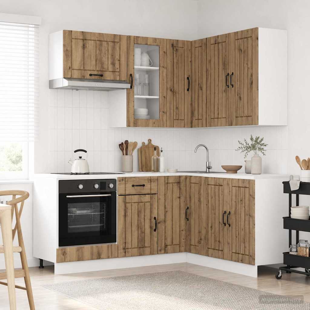 vidaXL Keukenblok LUCCA 8 pcs Wit Bewerkt hout