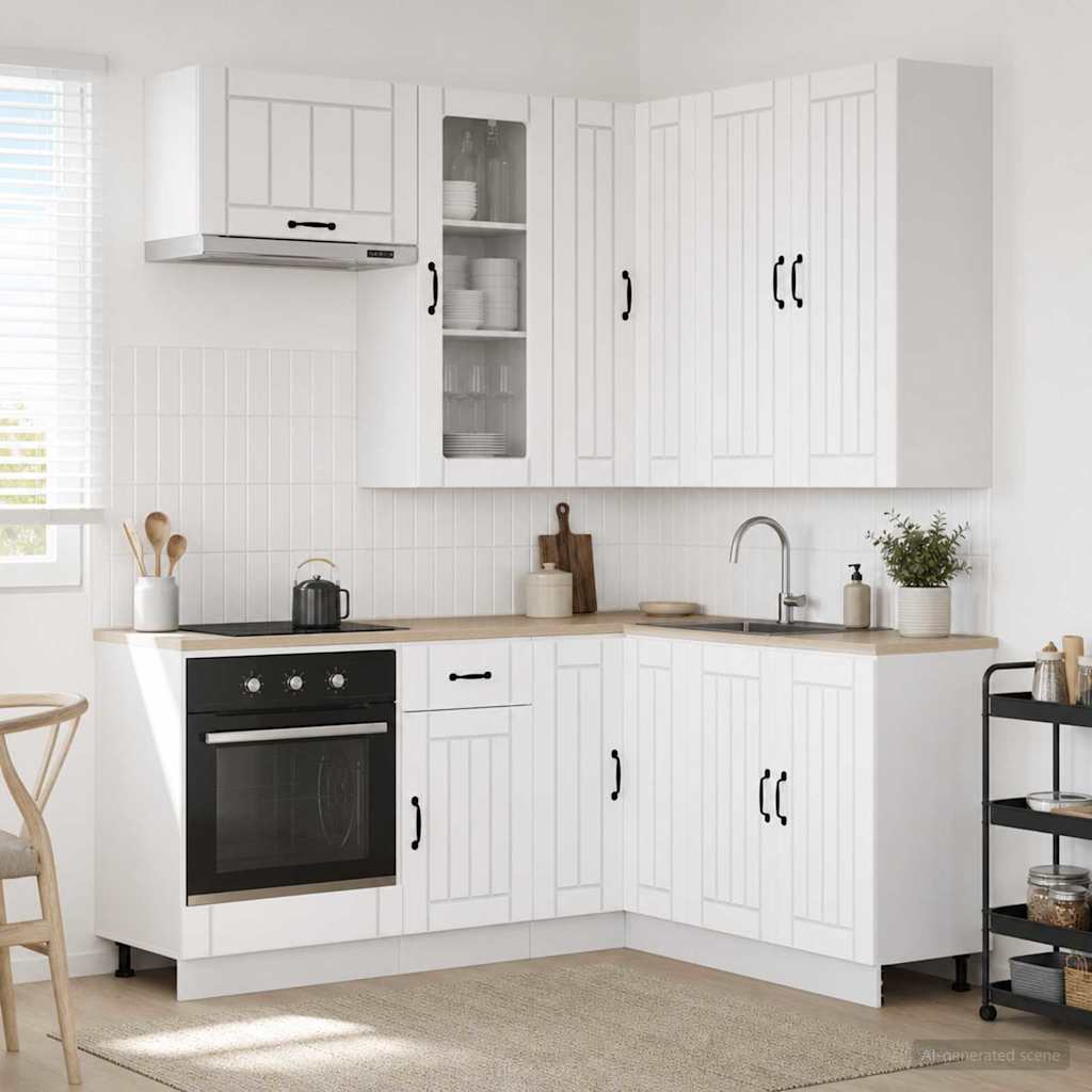 vidaXL Keukenblok LUCCA 8 pcs Wit Bewerkt hout