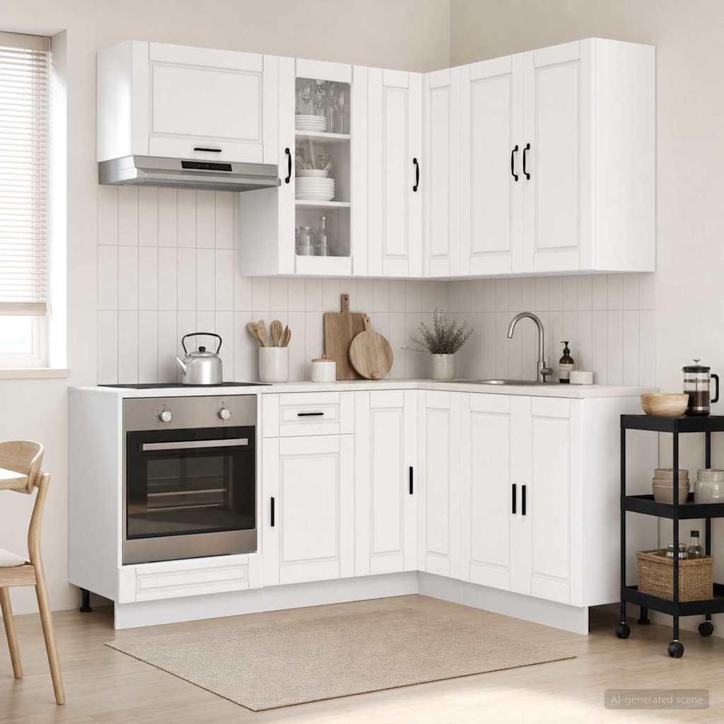 vidaXL Keukenblok PORTO 8 pcs Wit Bewerkt hout