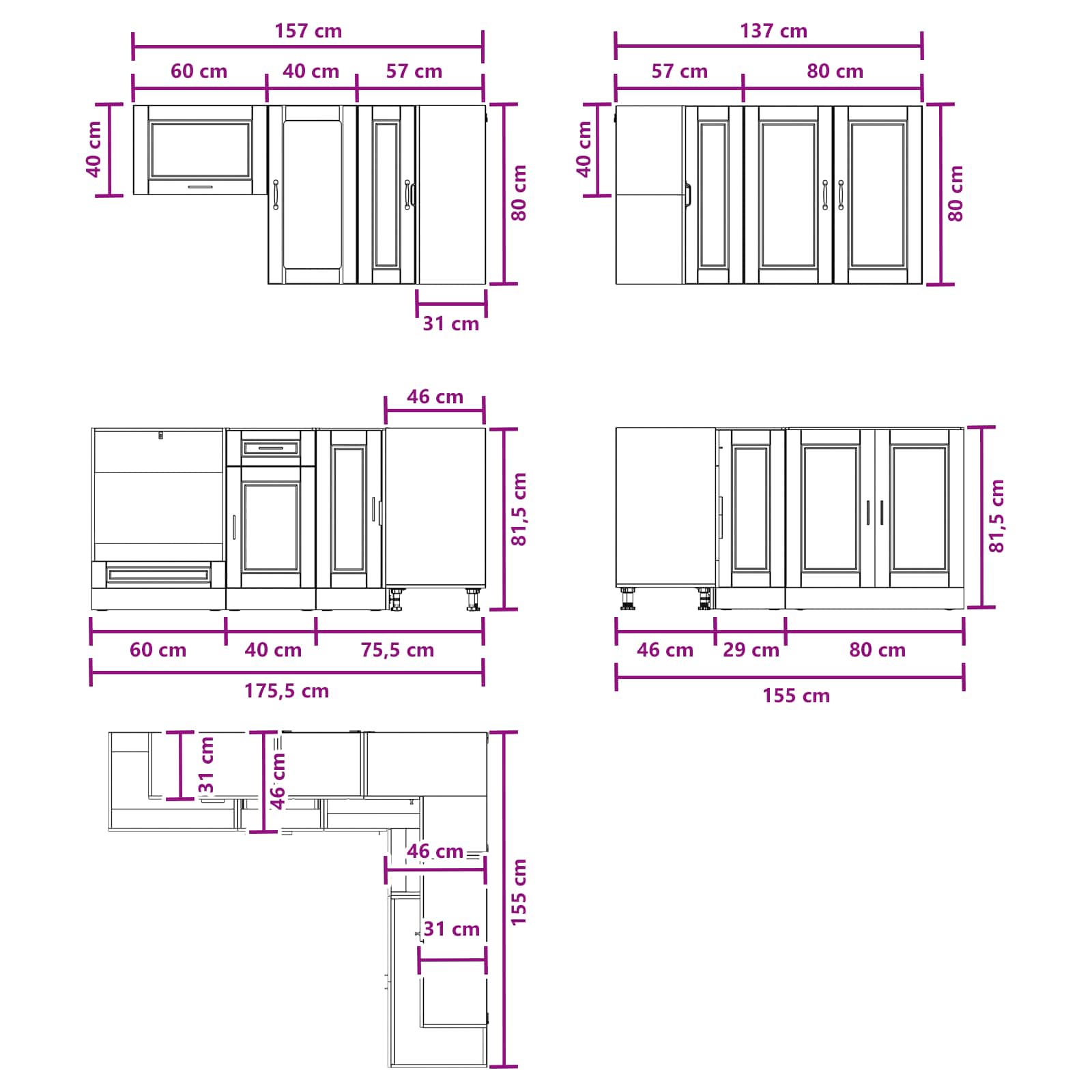 vidaXL Keukenblok PORTO 8 pcs Wit Bewerkt hout