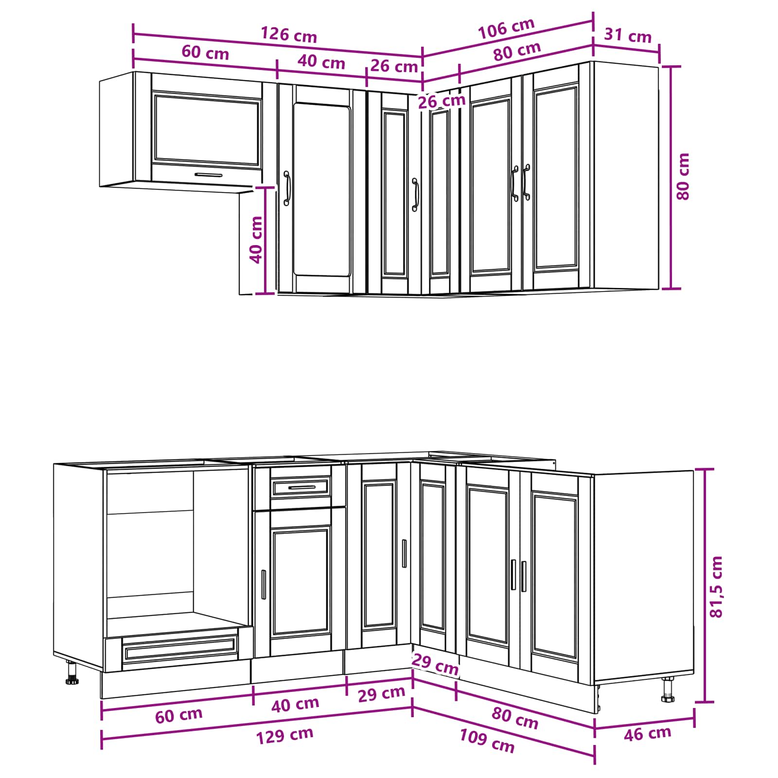 vidaXL Keukenblok PORTO 8 pcs Wit Bewerkt hout