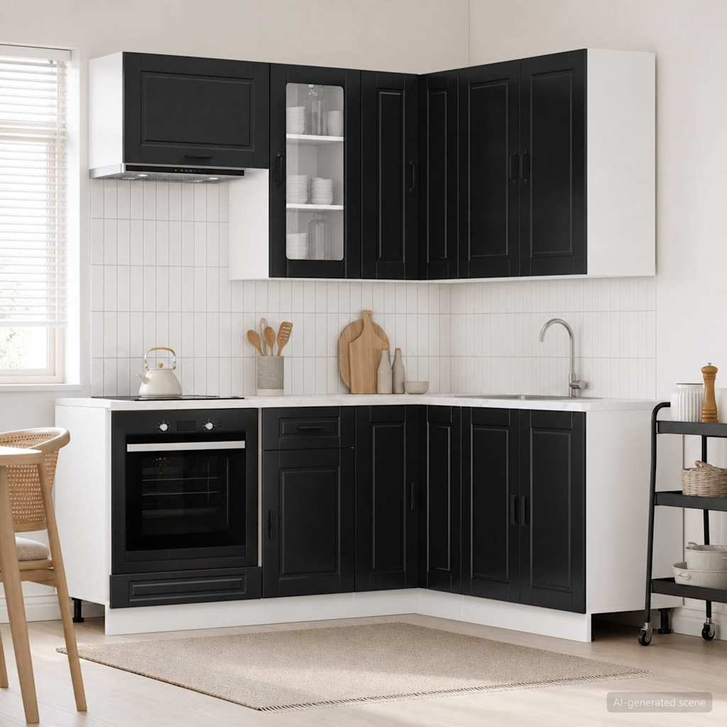 vidaXL Keukenblok PORTO 8 pcs Wit Bewerkt hout