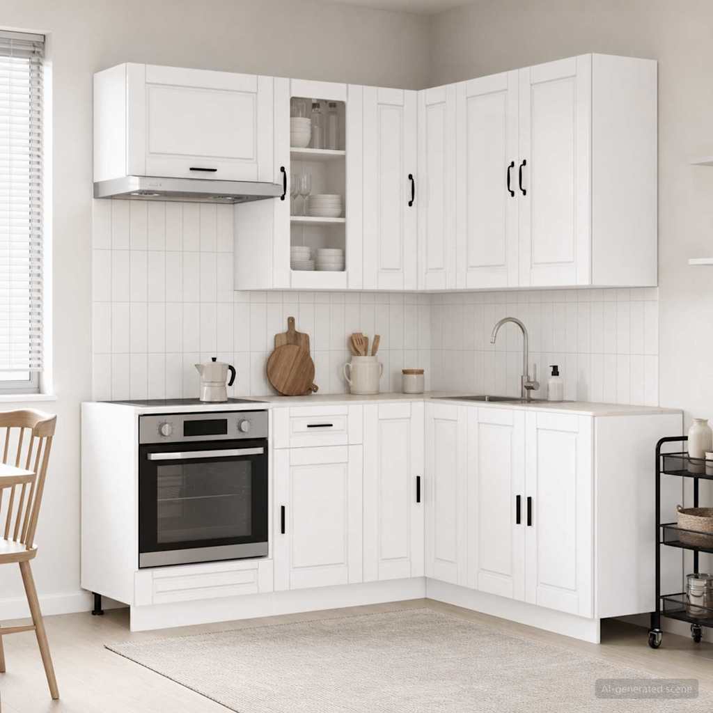 vidaXL Keukenblok PORTO 8 pcs Wit Bewerkt hout