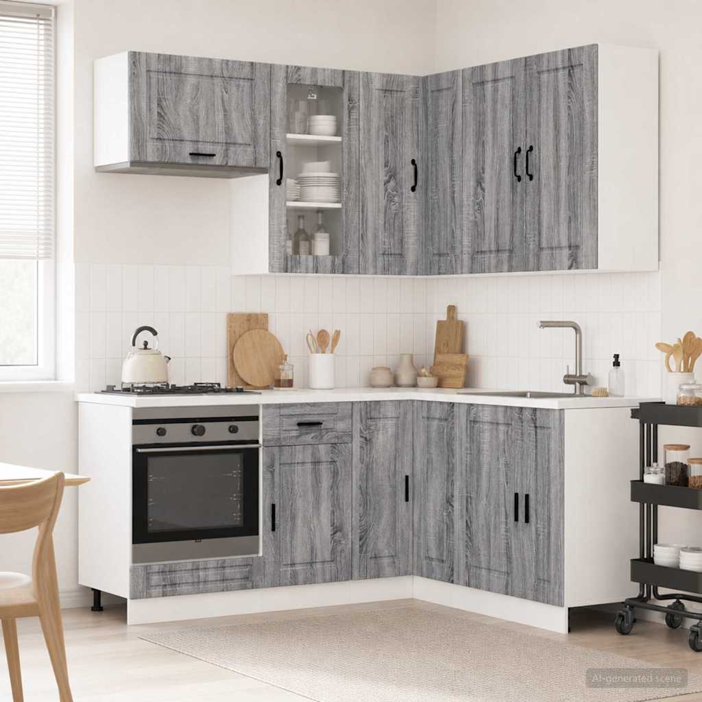 vidaXL Keukenblok PORTO 8 pcs Wit Bewerkt hout
