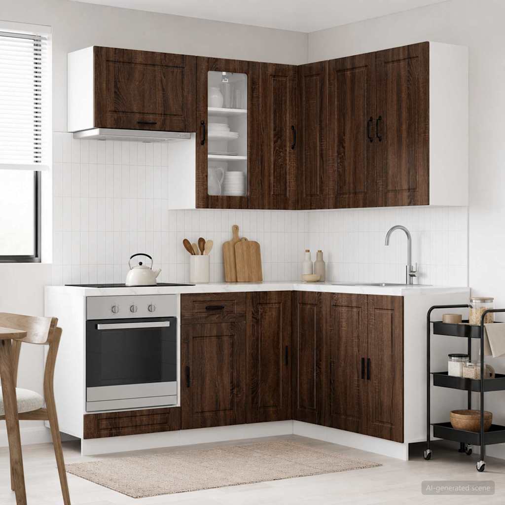 vidaXL Keukenblok PORTO 8 pcs Wit Bewerkt hout