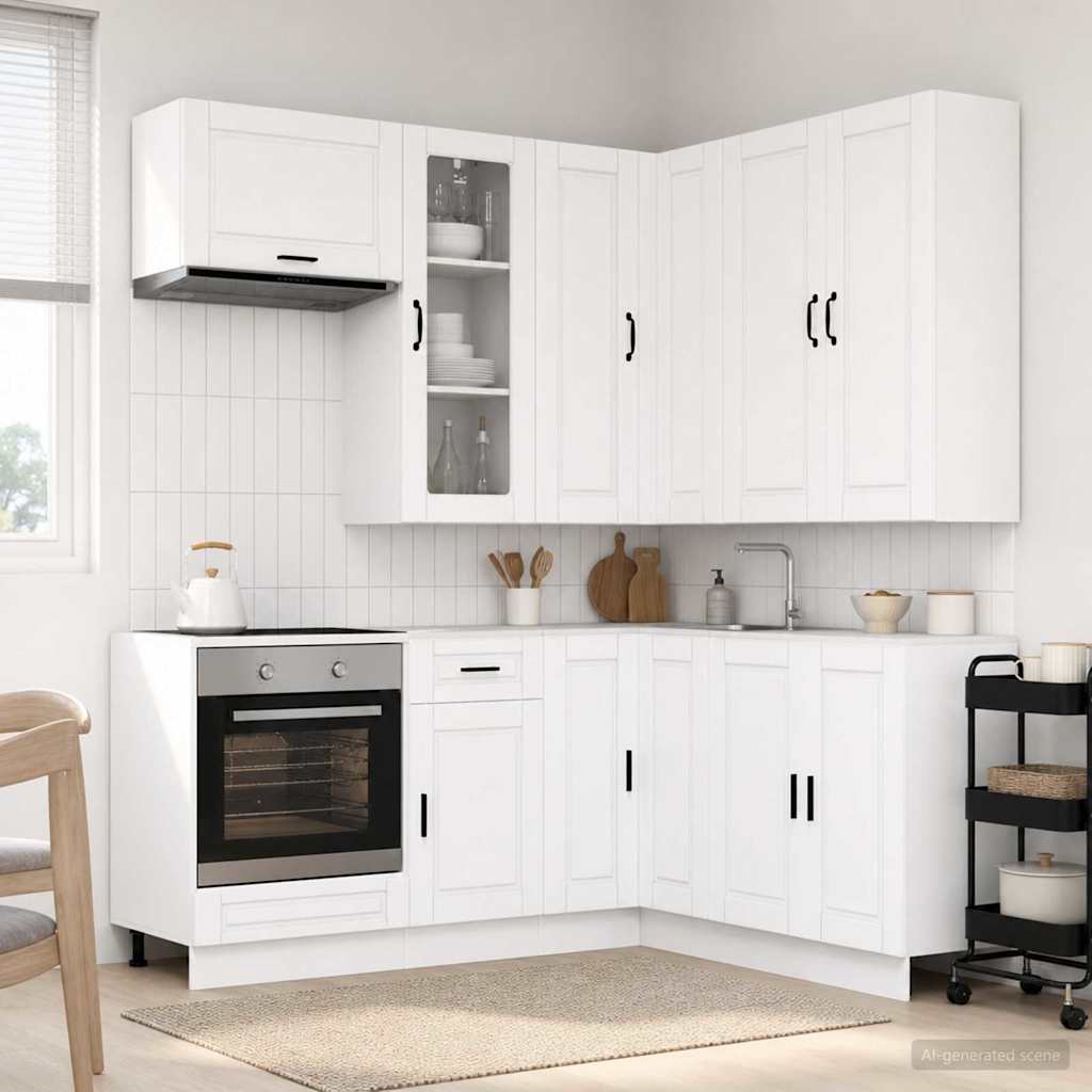 vidaXL Keukenblok PORTO 8 pcs Wit Bewerkt hout