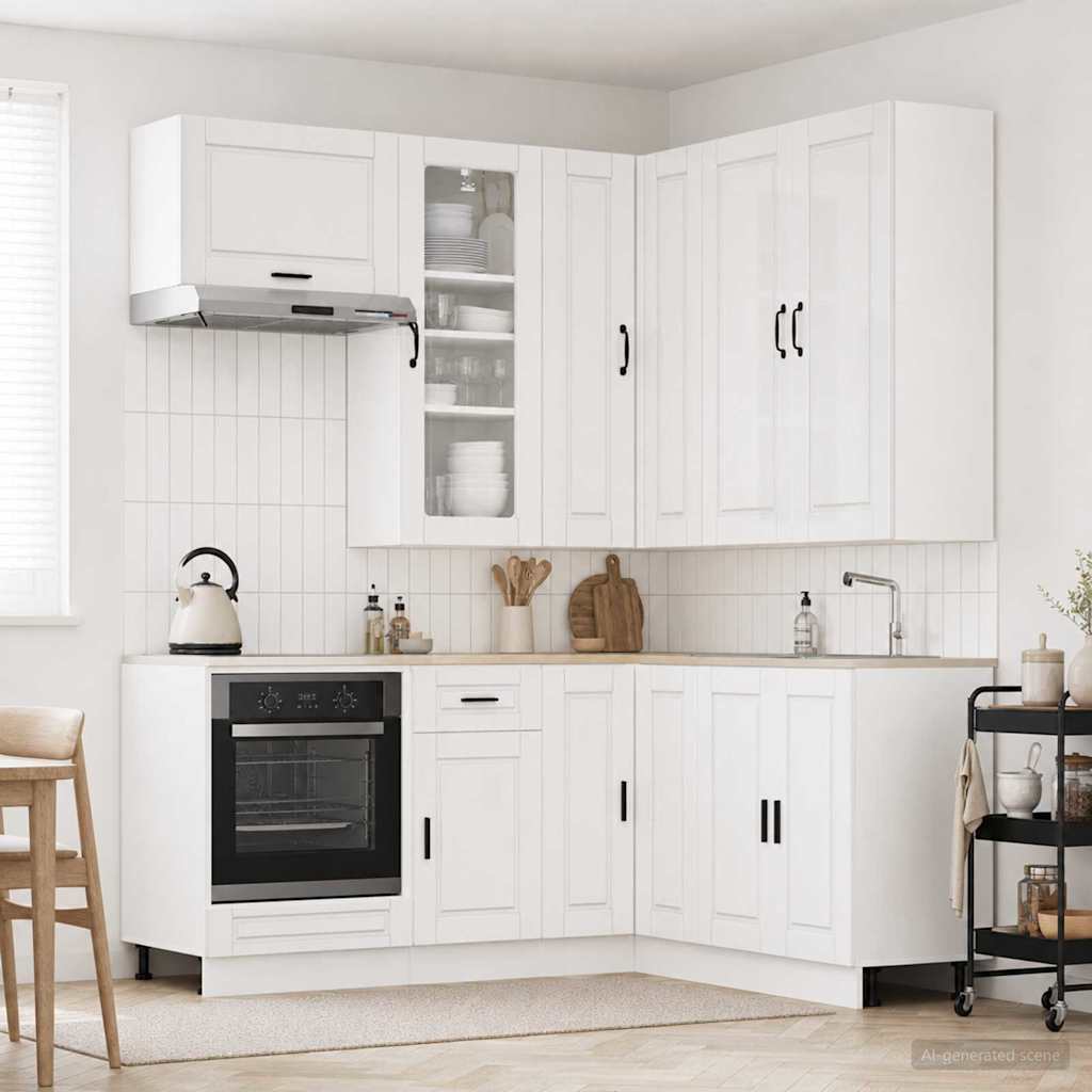 vidaXL Keukenblok PORTO 8 pcs Wit Bewerkt hout